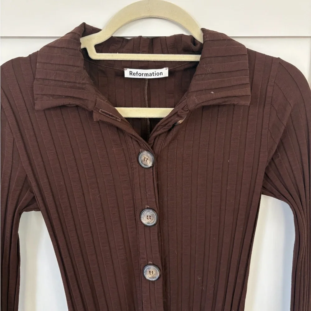 Reformation Brown Ribbed Mini Dress - Picture 2 of 4
